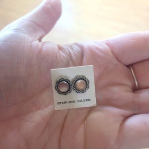 Sterling Silver and Pink Opaque Jewel Earings